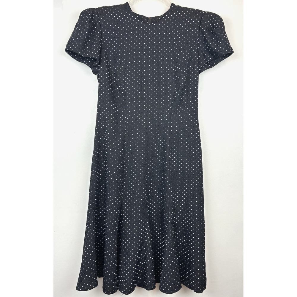 Vintage Virgo II Midi Dress Womens 8 Black Polka Dot Union Label 80s Office Read